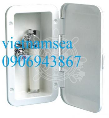 Shower box with Mizar push-button shower and mixer.
